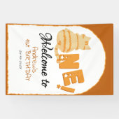 Cute Fat Orange Cat 1st Birthday Welcome Banner (Horizontal)