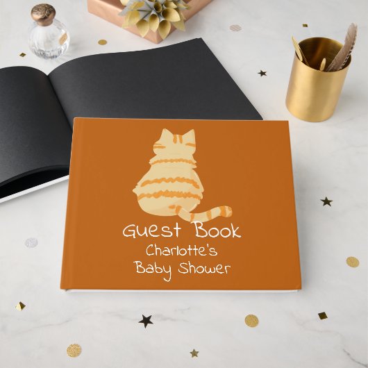 Cute Fat Orange Cat Baby Shower Gästebuch (Vorderseite Offen)