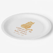 Cute Fat Orange Cat Baby Shower Pappteller (Schrägansicht)