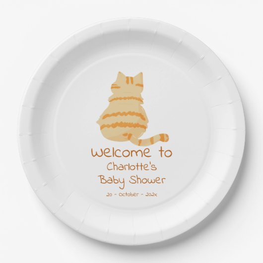 Cute Fat Orange Cat Baby Shower Pappteller (Vorderseite)