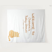 Cute Fat Orange Cat Baby Shower Photo Backdrop Wandteppich (Vorderseite (Horizontal))
