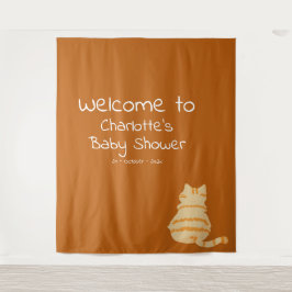 Cute Fat Orange Cat Baby Shower Photo Backdrop Wandteppich