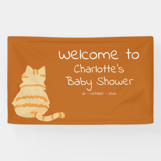 Cute Fat Orange Cat Baby Shower Welcome Banner (Horizontal)