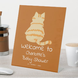 Cute Fat Orange Cat Baby Shower Welcome Sockelschild