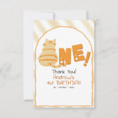 Cute Fat Orange Cat Stripes 1st Birthday Dankeskarte (Vorderseite)