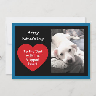 Cute Father's Day Red Message Heart Dog Photo Blue Feiertagskarte