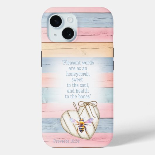 Cute Faux Pastel Wood Heart Bee Scripture Case-Mate iPhone Hülle (Rückseite)