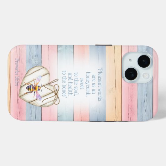 Cute Faux Pastel Wood Heart Bee Scripture Case-Mate iPhone Hülle (Rückseite (Horizontal))