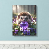Cute February Hedgehog with Amethyst Heart Leinwanddruck (Insitu (Holzboden))