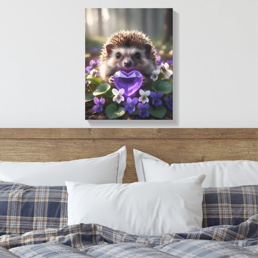Cute February Hedgehog with Amethyst Heart Leinwanddruck (Insitu (Schlafzimmer))
