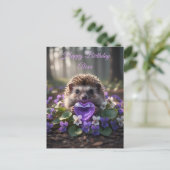 Cute February Hedgehog with Amethyst Heart Postkarte (Stehend Vorderseite)