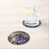 Cute February Hedgehog with Amethyst Heart Runder Pappuntersetzer (Vor Ort)