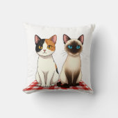 Cute Felines on Red Checkered Blanket Kissen (Vorderseite)