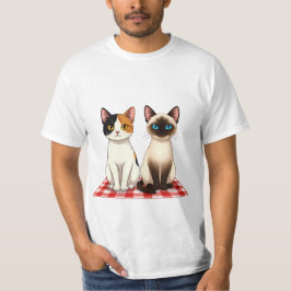 Cute Felines on Red Checkered Blanket T-Shirt