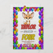 Cute Fennec Fox 4th Birthday Invite Einladung (Vorne/Hinten)