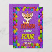 Cute Fennec Fox 4th Birthday Invite Einladung (Vorne/Hinten)
