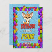 Cute Fennec Fox 4th Birthday Invite Einladung (Vorne/Hinten)