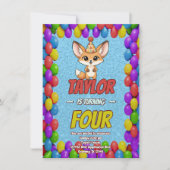 Cute Fennec Fox 4th Birthday Invite Einladung (Vorderseite)