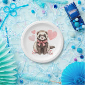 Cute Ferret Kawaii Pink Hearts Illustration Pappteller (Party)