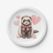 Cute Ferret Kawaii Pink Hearts Illustration Pappteller (Vorderseite)