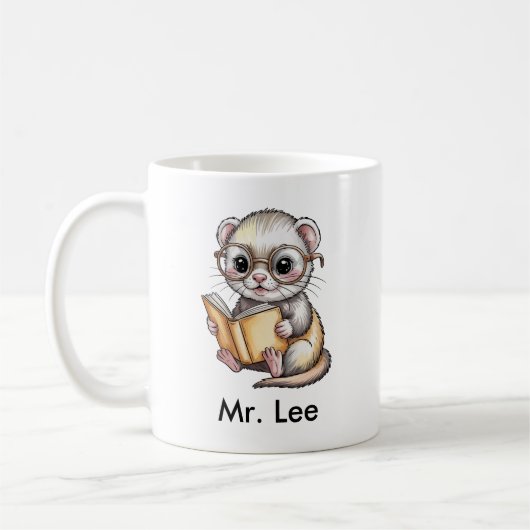 Cute Ferret Reading Book Custom Kaffeetasse (Links)