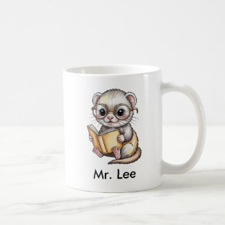 Cute Ferret Reading Book Custom Kaffeetasse