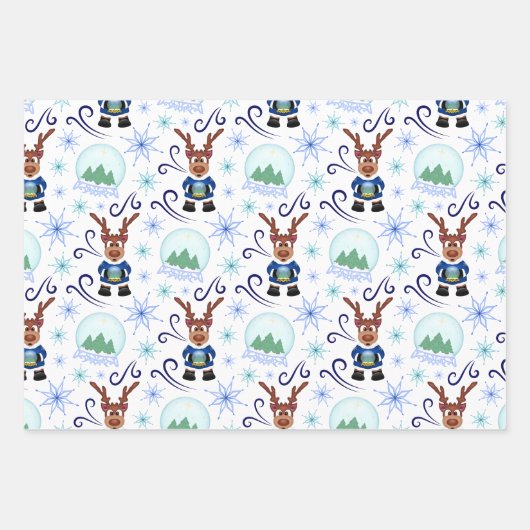 Cute Festive Blue Christmas Reindeer Geschenkpapier Set (Vorderseite 3)