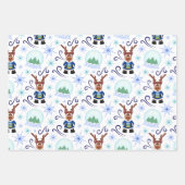 Cute Festive Blue Christmas Reindeer Geschenkpapier Set (Vorderseite 2)