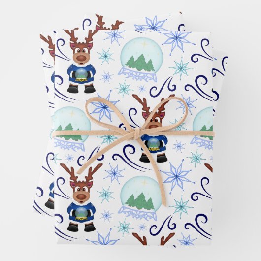 Cute Festive Blue Christmas Reindeer Geschenkpapier Set (Beispiel)