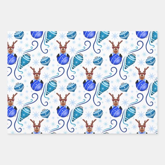 Cute Festive Blue Christmas Reindeer Geschenkpapier Set (Vorderseite 3)