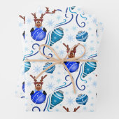 Cute Festive Blue Christmas Reindeer Geschenkpapier Set (Beispiel)