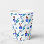 Cute Festive Blue Christmas Reindeer Pappbecher (Rückseite)