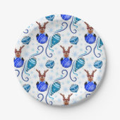 Cute Festive Blue Christmas Reindeer Pappteller (Vorderseite)