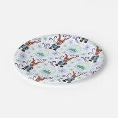Cute Festive Blue Christmas Reindeer Pappteller (Schrägansicht)
