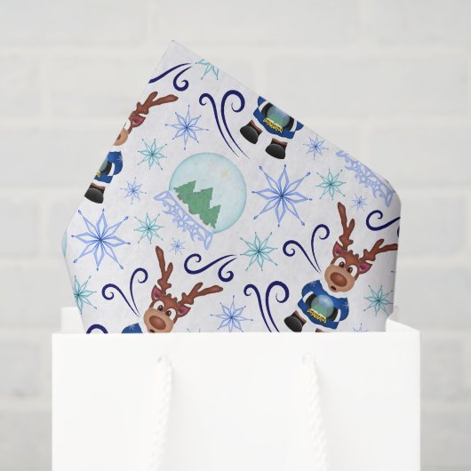 Cute Festive Blue Christmas Reindeer Seidenpapier (Geschenktüte)