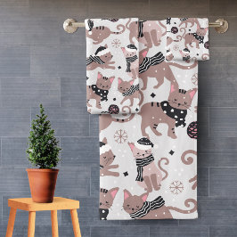 Cute Festive Cat Christmas Pattern Bathroom Badhandtuch Set