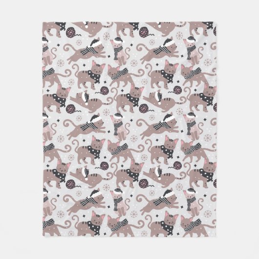 Cute Festive Cat Christmas Pattern Fleecedecke (Vorderseite)