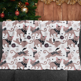 Cute Festive Cat Christmas Pattern Fleecedecke