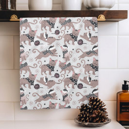Cute Festive Cat Christmas Pattern Geschirrtuch