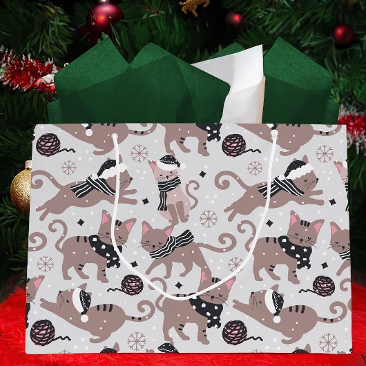 Cute Festive Cat Christmas Pattern Große Geschenktüte