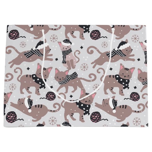 Cute Festive Cat Christmas Pattern Große Geschenktüte (Vorderseite)
