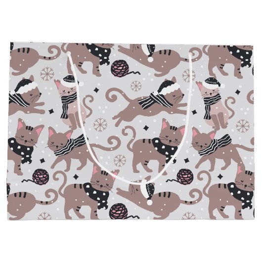 Cute Festive Cat Christmas Pattern Große Geschenktüte (Rückseite)