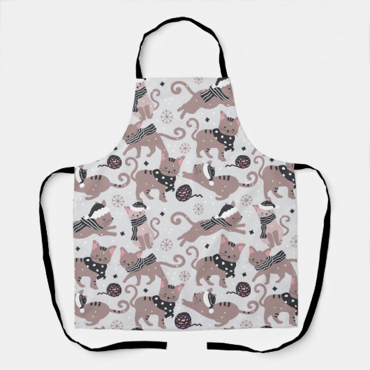 Cute Festive Cat Christmas Pattern Kitchen Schürze (Vorderseite)