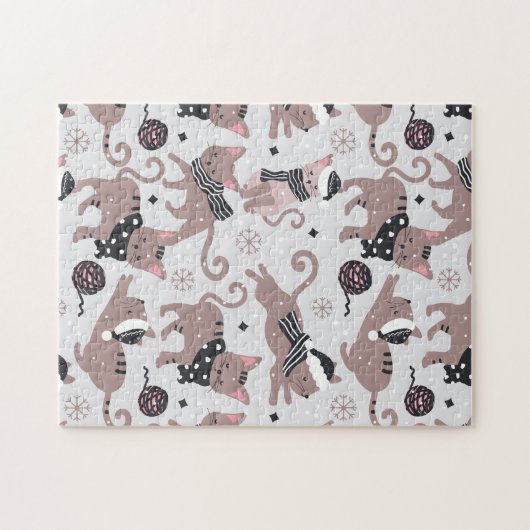 Cute Festive Cat Christmas Pattern Puzzle (Horizontal)