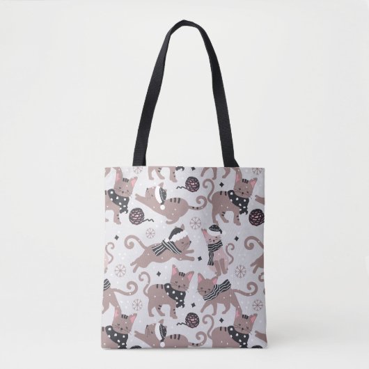 Cute Festive Cat Christmas Pattern Tasche (Vorderseite)