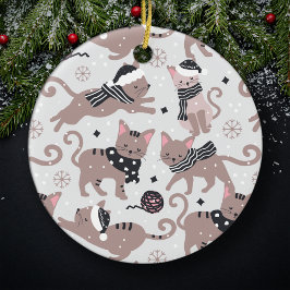 Cute Festive Cat Pattern Christmas Tree Keramik Ornament