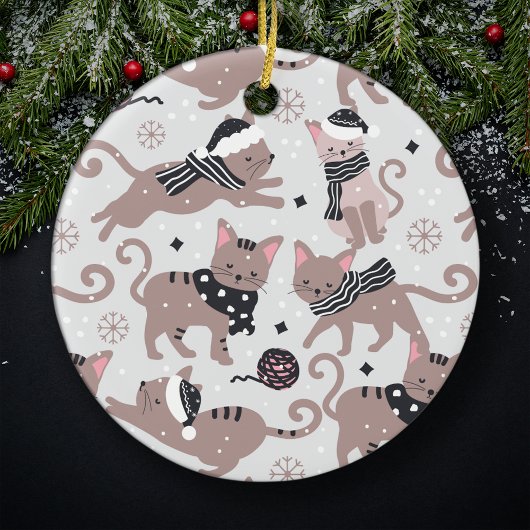 Cute Festive Cat Pattern Christmas Tree Keramik Ornament