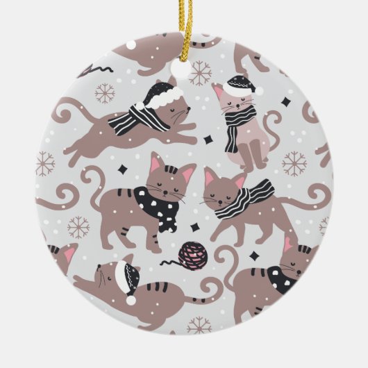 Cute Festive Cat Pattern Christmas Tree Keramik Ornament (Vorne)