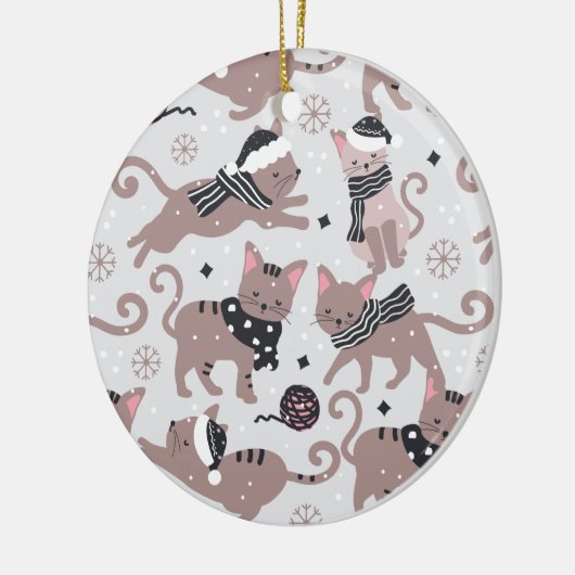 Cute Festive Cat Pattern Christmas Tree Keramik Ornament (Links)