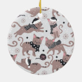 Cute Festive Cat Pattern Christmas Tree Keramik Ornament (Hinten)